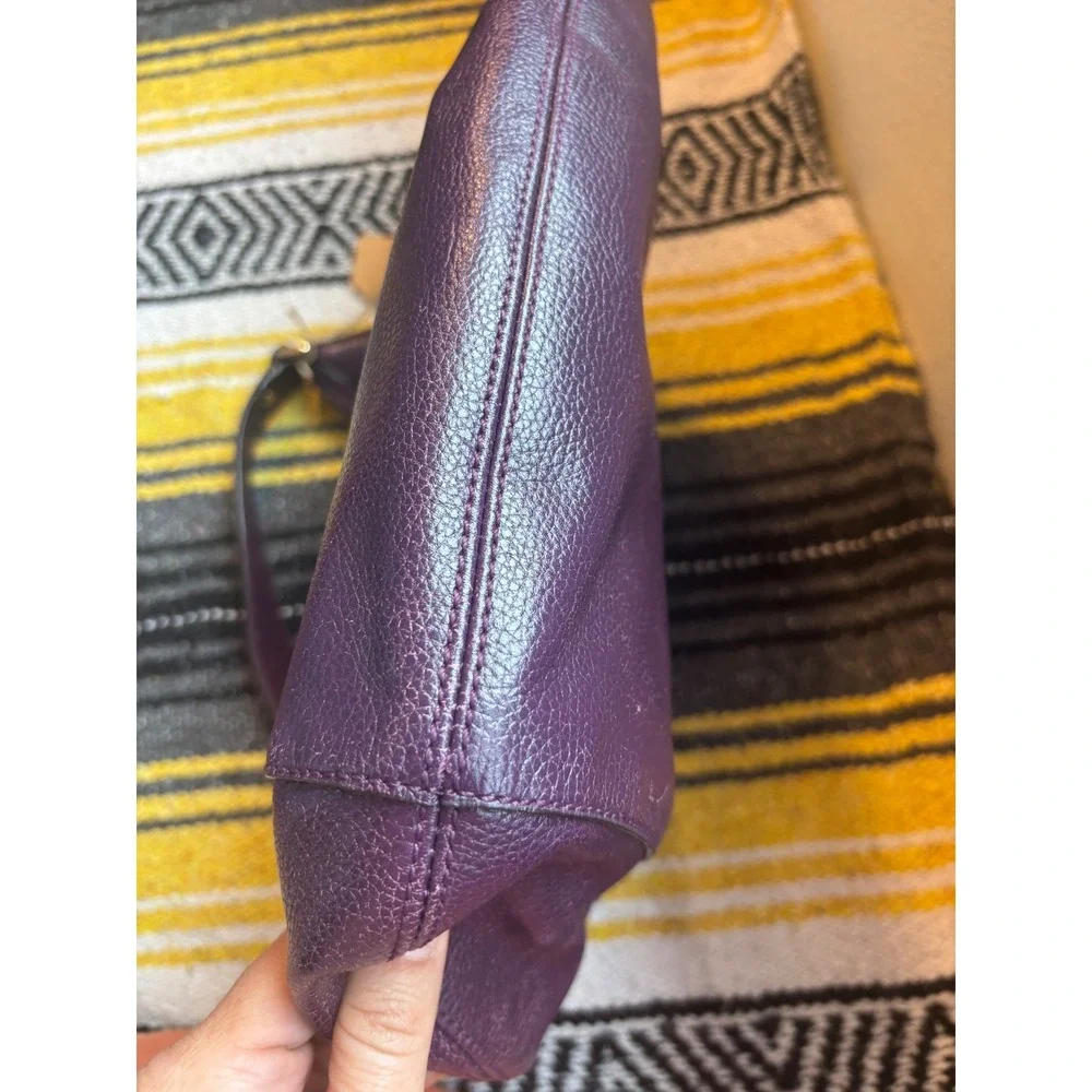 Kate Spade New York Pebbled Leather Hobo Shoulder Bag Purple Polka Dot Lining